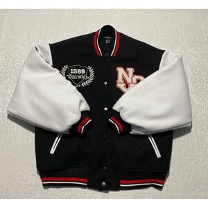 Forever 21 Mens Varsity Letterman Jacket Black White NYC East Coast Medium